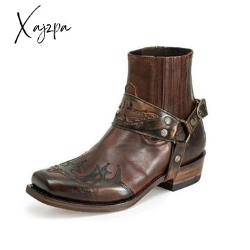 Xajzpa - Men Male Man Plus Size Ankle Boots Gladiator Matin Slip On Shoe Mens Vintage Pu Leather